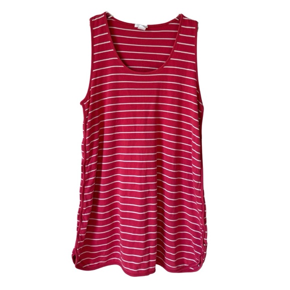 Lake Pajamas Pima Tank Gown XS Coral White Stripe Lounge Loungewear Cozy - Picture 1 of 3